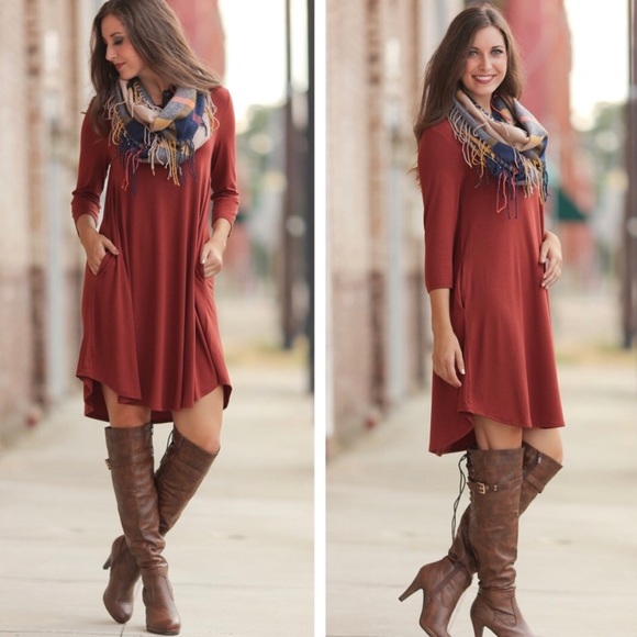 ‼️MUST GO‼️MAKE OFFER‼️ Rust 3/4 sleeve dress - Picture 2 of 2